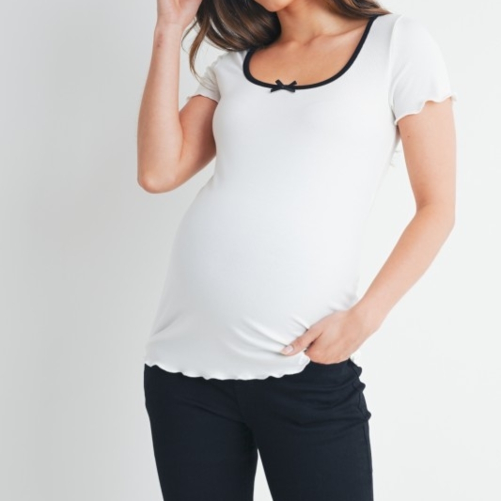 Pinkblush White Scoop Neck Maternity Top with Black Trim